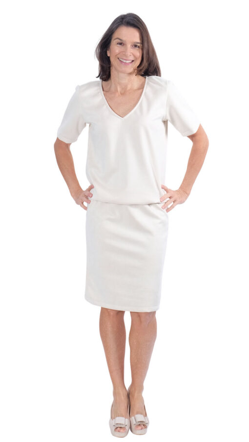Schnittmuster Suede Waschleder Kleid Tabea Ecru