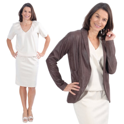 Schnittmuster Suede Waschleder Kleid Tabea Ecru