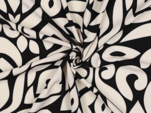 Mischgewebe Polyester Stretch Grafische Musterung Schwarz / Ecru