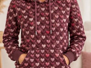 Sweatshirtstoff, Herzen Häkeloptik 3 D in Braun Grau – Bild 2