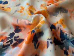 Viskose Blumen Gelb Orange Beige