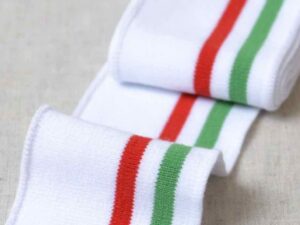 Strickbündchen, Collegebündchen in Weiß Streifen Rot Grün – Bild 1