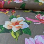 Polyester Mischgewebe Meterware Blumen Taupe