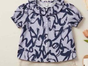 Baumwollstoff, Schrift mit Streifen Marine / Weiß – Bild 5