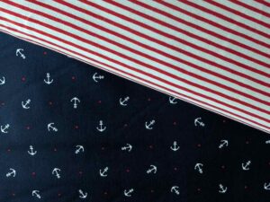 Jersey, und Baumwollstoff Anker Marine / Rot, Stoffpaket - 2 x 75 cm - 150 cm Stoff