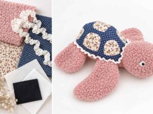 Stoffpaket Schildkröte Romea / Stoff für 2 Kuscheltiere - Rosa Blumen blauer Panzer