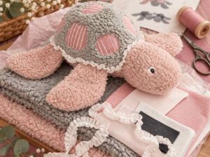 Stoffpaket Schildkröte Romea / Stoff für 2 Kuscheltiere - Rosa Streifen