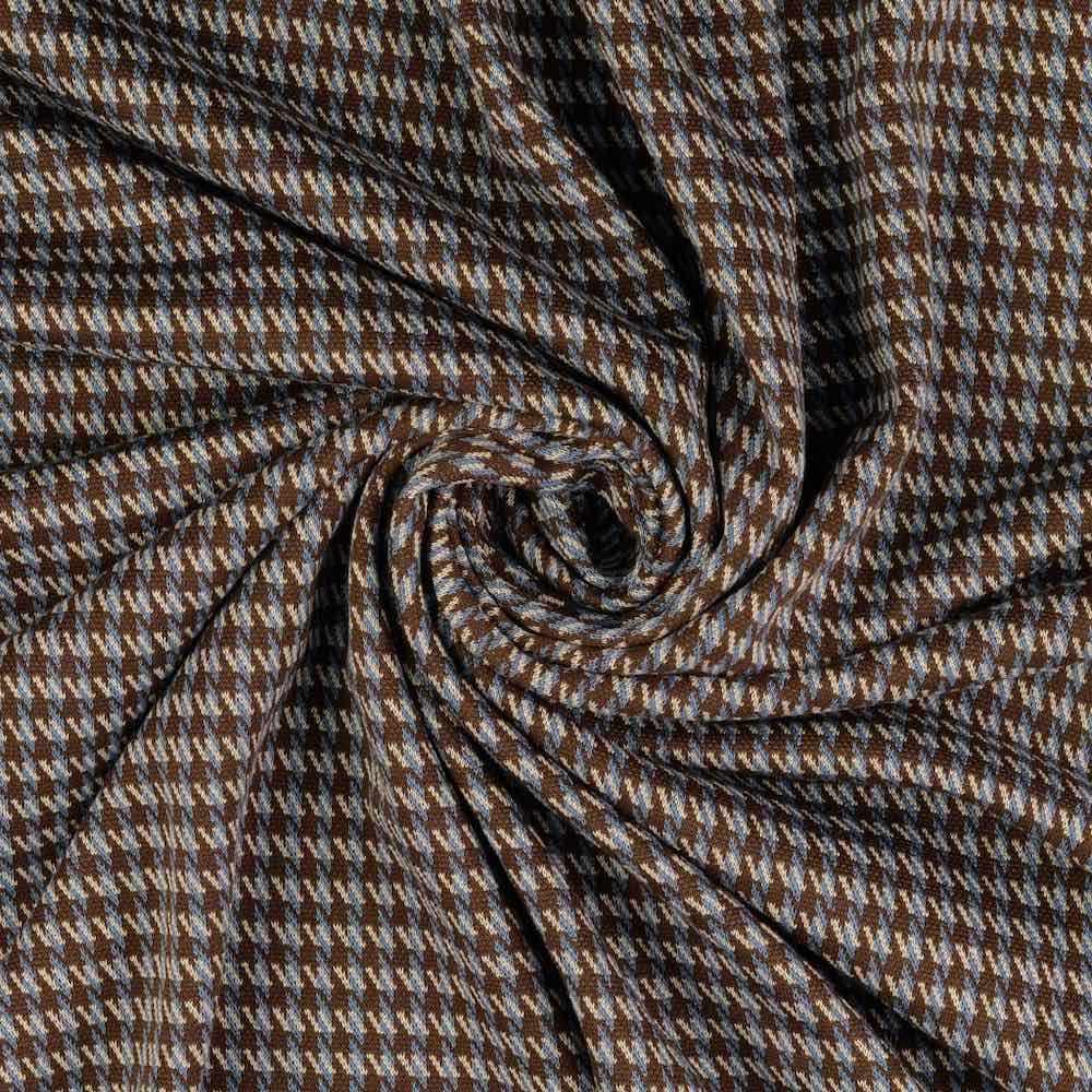 Jacquard Knit Braun Blau Hahnentritt Musterung Zierstoff 