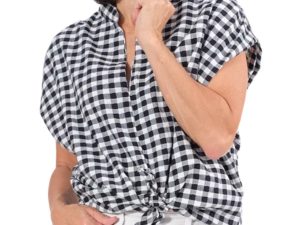 Seersucker Stoff, Bäckerkaro, Schwarz Weiß – Bild 3