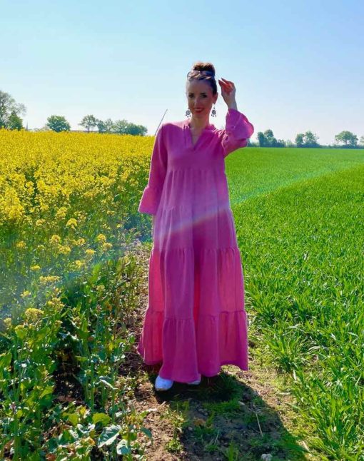 Boho Kleid Musselin Stoff Pink unifarben Francesca nähen - 8