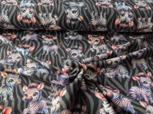 Sommersweat, French Terry, Zebras auf Schwarz