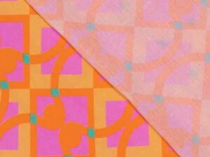 Viskosestoff - grafische Musterung Retro Look Rosa Orange Gelb – Bild 3