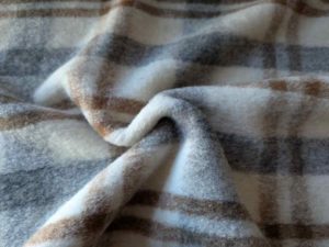 Mantelflausch, Wollstoff, großes Karo, Beige Grau