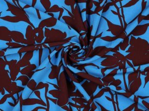 Mischgewebe – Polyester Stretch, Blumen Blau / Braun