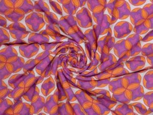 Viskose, grafisches Muster Orange / Pink / Fuchsia - Retro