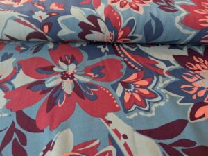 Viskosestoff, florale Musterung Blau / Rost – Bild 2
