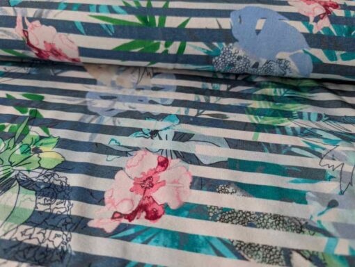 Viskose Jersey Blumen Gelb Blau Lila - 1