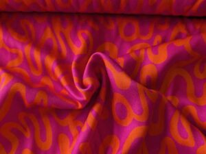 Viskose Satin, grafisches Muster Orange / Pink