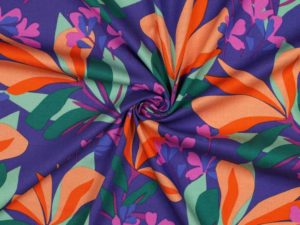 04056.023_Viskose Stretch Blumen Orange Lila Pink