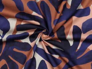 Baumwolle Satin, Retro Blumen Musterung Braun / Blau