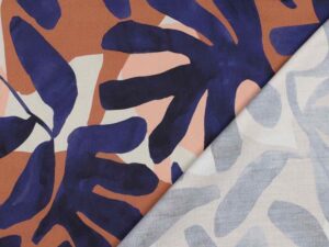 Baumwolle Satin, Retro Blumen Musterung Braun / Blau – Bild 3