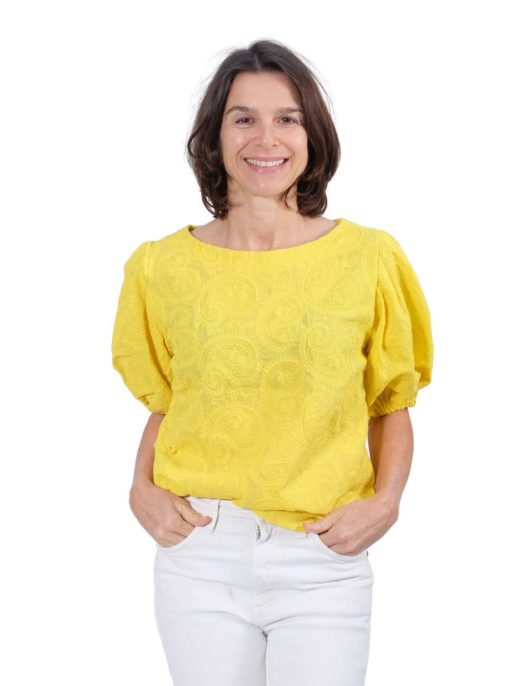 Schnittmuster Bluse Metta Gelb Baumwolle Stickerei