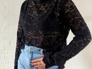 Jersey, dehnbare Spitze, Schwarz – Bild 4