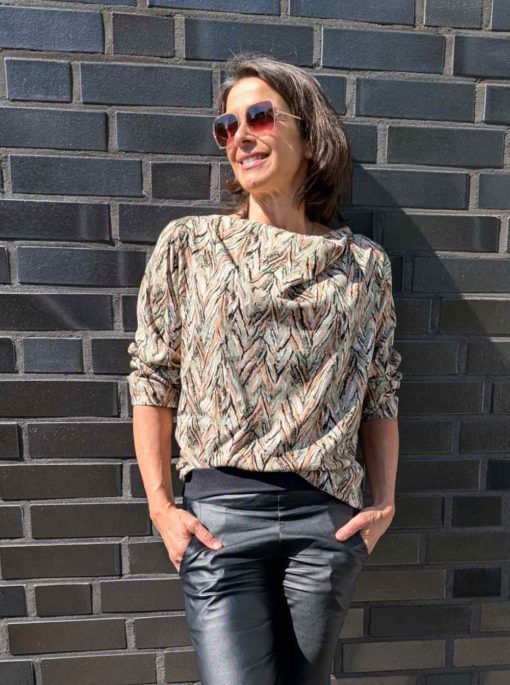Schnittmuster Derya deria Zackenmusterung Beige Oliv Viskose - 1
