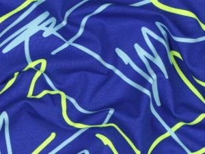 Jersey, grafische Musterung Neon Gelb auf Blau