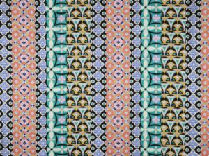 Baumwoll Satin Stoff, Retro Musterung Ornamente bunt – Bild 2