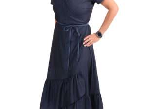 Schnittmuster Kleid Safia Jeans Blau Wickelkleid