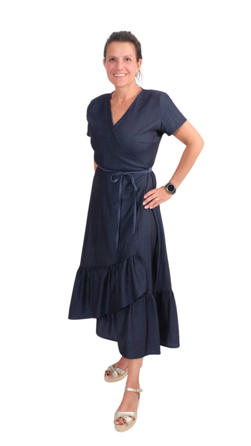 Schnittmuster Kleid Safia Jeans Blau Wickelkleid