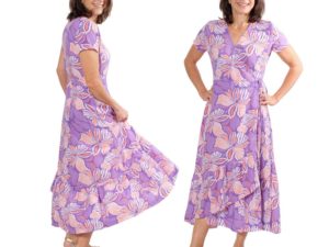 Schnittmuster Wickelkleid Safia Baumwolle Lila Orange 4