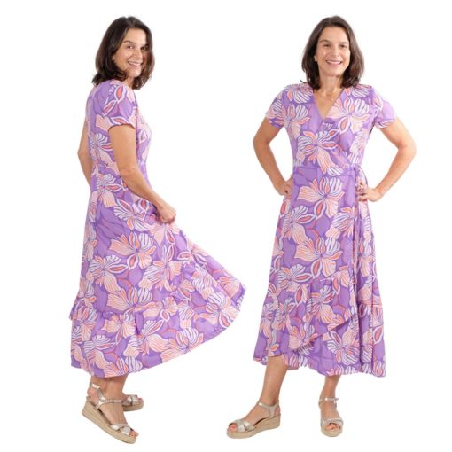Schnittmuster Wickelkleid Safia Baumwolle Lila Orange 4