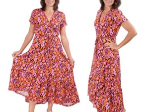 Schnittmuster Wickelkleid Safia Baumwolle Lila Orange 4
