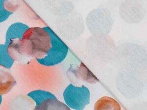 Viskosejersey, Aquarellmusterung Petrol Koralle Weiß – Bild 2