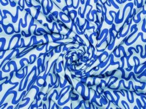 Viskose Satin, grafisches Muster Hellblau / Blau