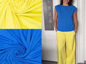 Nähpaket Hose Carolina Feincord Gelb - Shirt Minerva Viskosestrick Blau