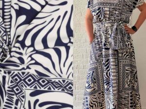 Nähpaket Kenda und Harriet - Polyester Stretch, Patchwork Marine inkl. Schnittmuster auf Papier