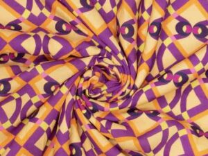 Viskosestoff - grafische Musterung Retro Look Lila Gelb – Bild 1