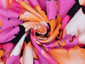 Viskose, Crepe, Blumen Rot / Pink