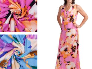 Stoffpaket Kleid Alisha mit Papierschnittmuster Viskose Crepe Blumen