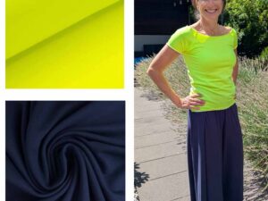 Papierschnittmuster Hose Amela, 3 Meter Tencel und 1  Meter Neon French Terry.
