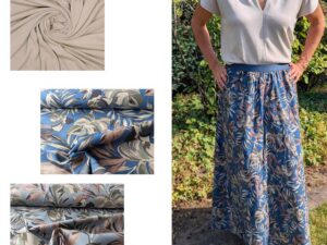 Stoffpaket 2 Meter Baumwolle Blumen inkl. Gummiband und Viskosejersey mit Struktur Beige