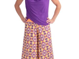 Stoffpaket Hose Sora Retro Musterung Gelb Lila mit passendem Viskosejersey Lila – Bild 5