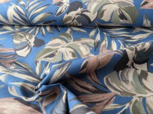 Stoffpaket 2 Meter Baumwolle Blumen inkl. Gummiband und Viskosejersey mit Struktur Beige – Bild 5