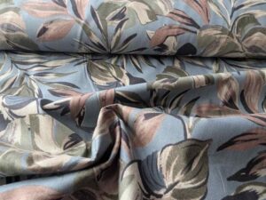 Stoffpaket 2 Meter Baumwolle Blumen inkl. Gummiband und Viskosejersey mit Struktur Beige – Bild 3