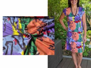 Papierschnittmuster Kleid Juli, 3,00 Meter Viskose Jersey Stoff mit Keith Harring Motiven