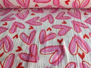 Gauze, Musselin - Herzen Pink auf Weiß – Bild 3