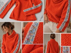 2 Meter Stoffpaket inkl. 1,5 Meter Zierband Sweatshirtstoff bunt (Karin) – Bild 4